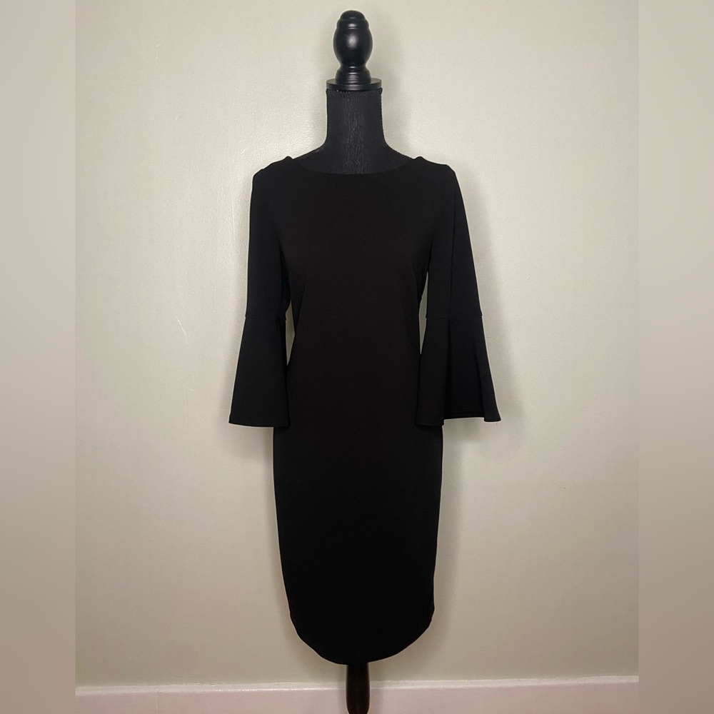 Calvin Klein Dress Black LBD size 8 Bell Sleeves